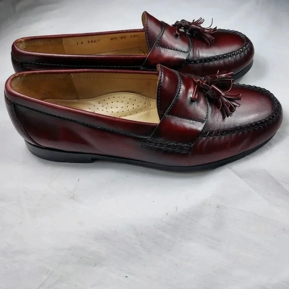 Cole Haan Mens Mahogany Brown Leather Slip-On Tassel Loafer 8.5 - Picture 4 of 14